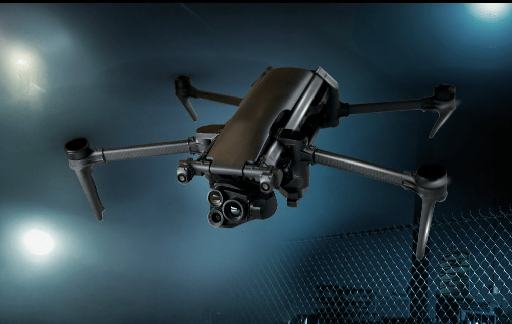 Drone in flight over landscape